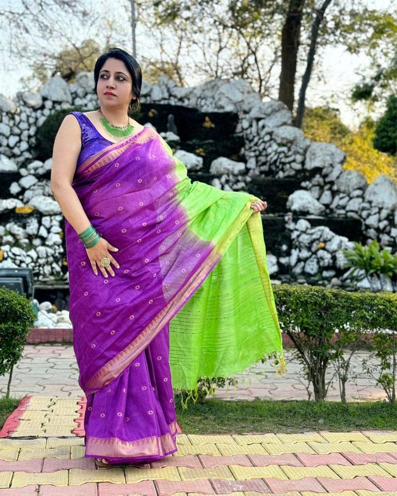Katan Silk Saree Purple and Green Color Banarasi Weaves with running blouse-8138 view 2