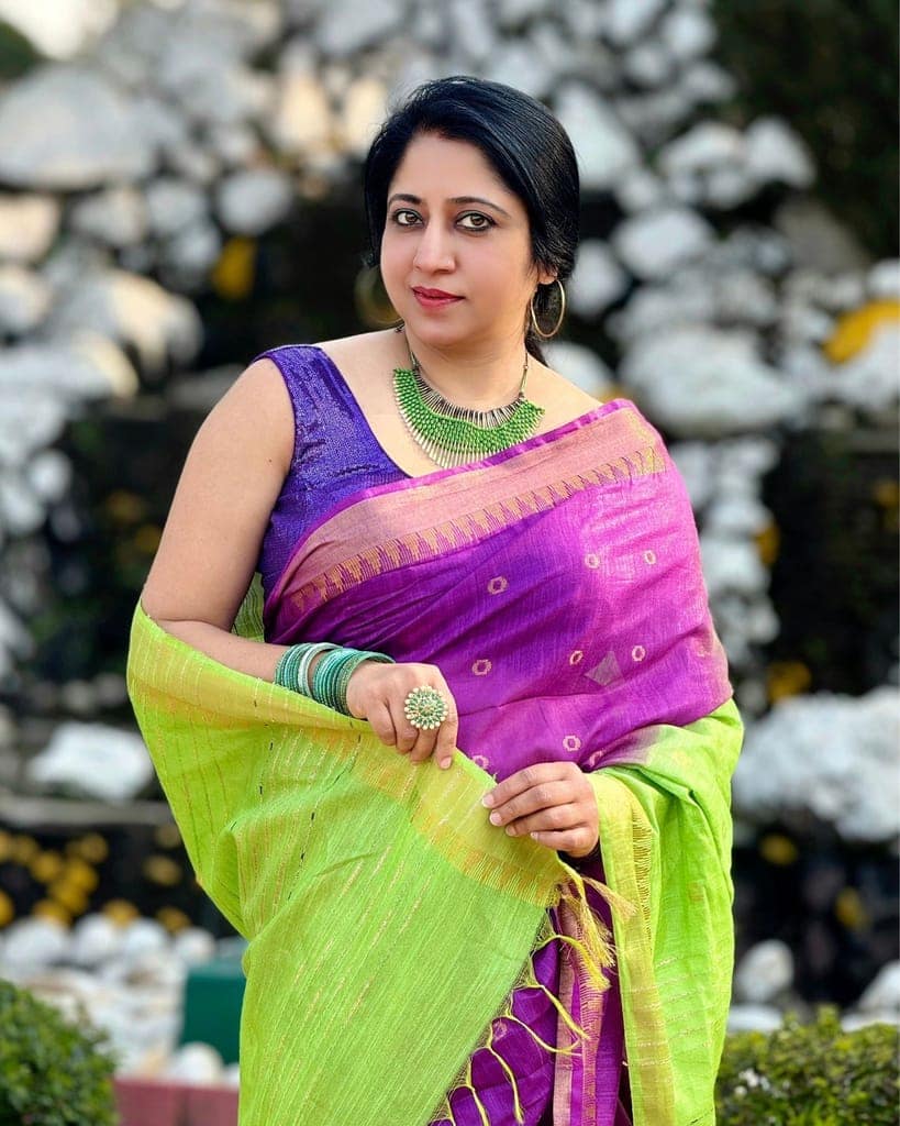 Katan Silk Saree Purple and Green Color Banarasi Weaves with running blouse-8138 view 6