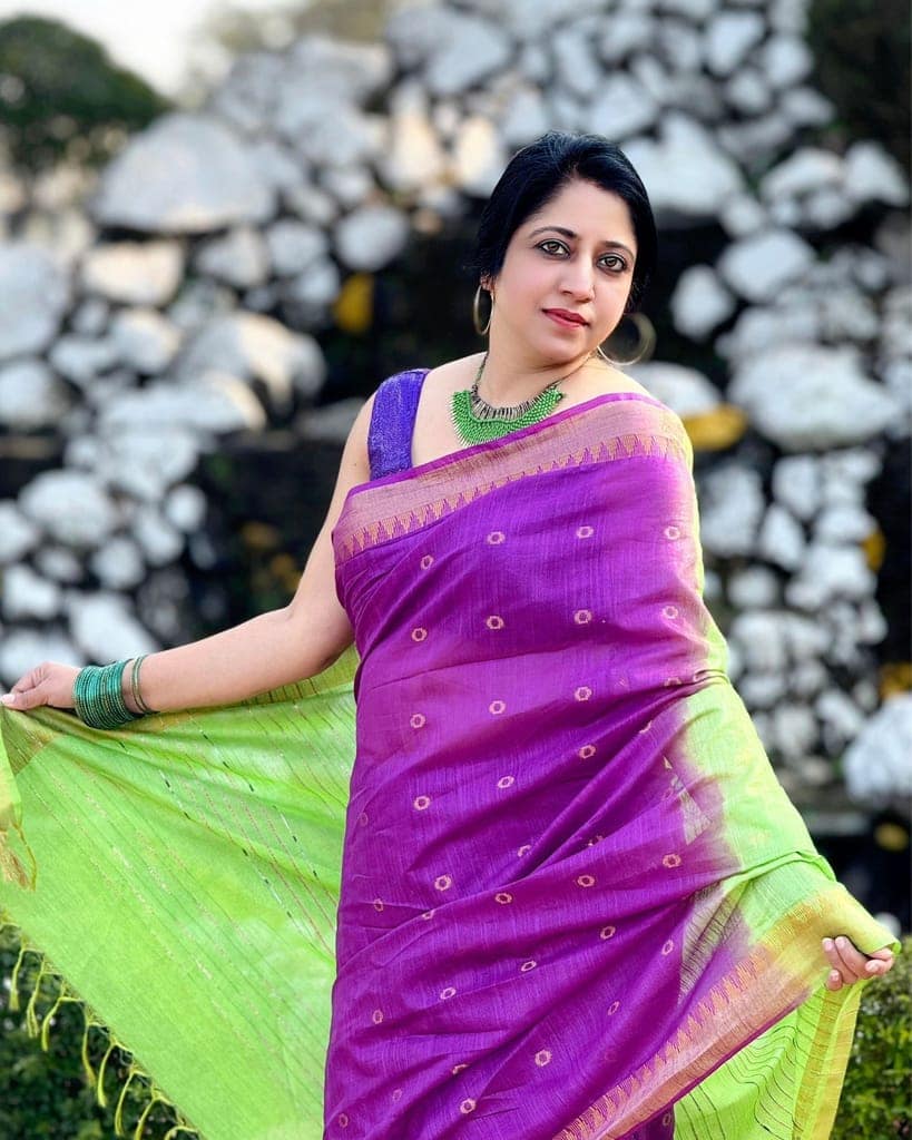 Katan Silk Saree Purple and Green Color Banarasi Weaves with running blouse-8138 view 7