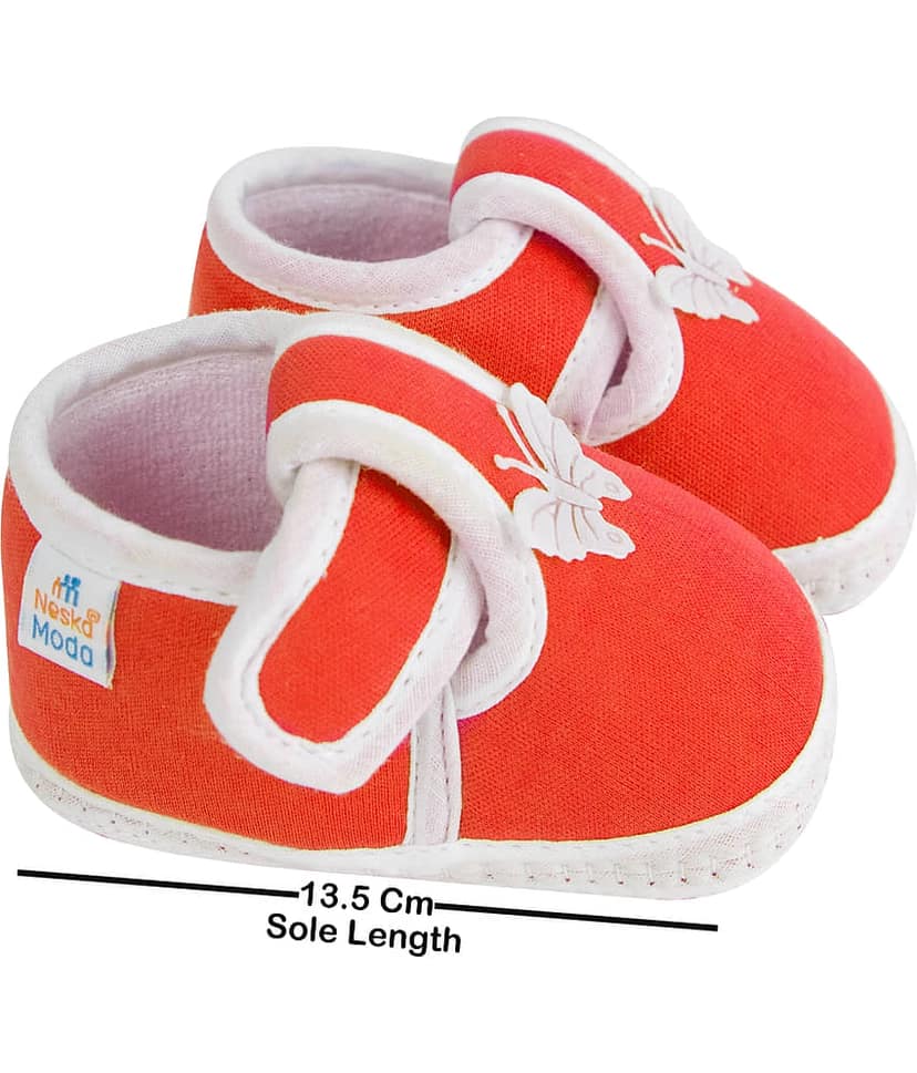 Neska Moda Baby Boys & Baby Girls Butterfly Velcro Cotton Booties For 12 to 24 Months (Red) view 2