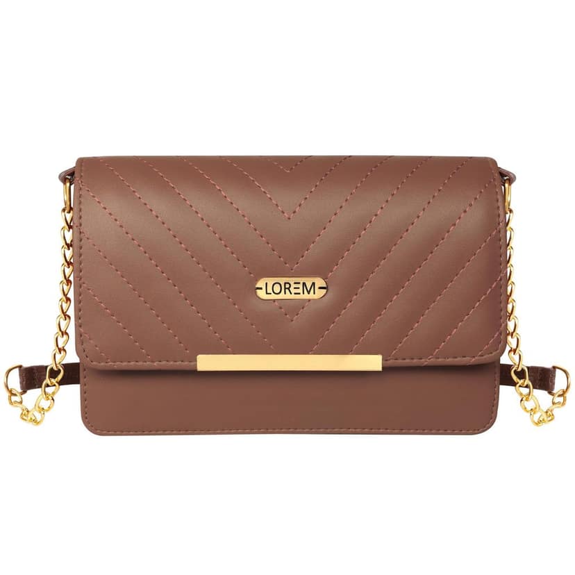 LOREM Quilted Crossbody Handbag, Faux Leather, Gold Chain Strap, Magnetic Lock