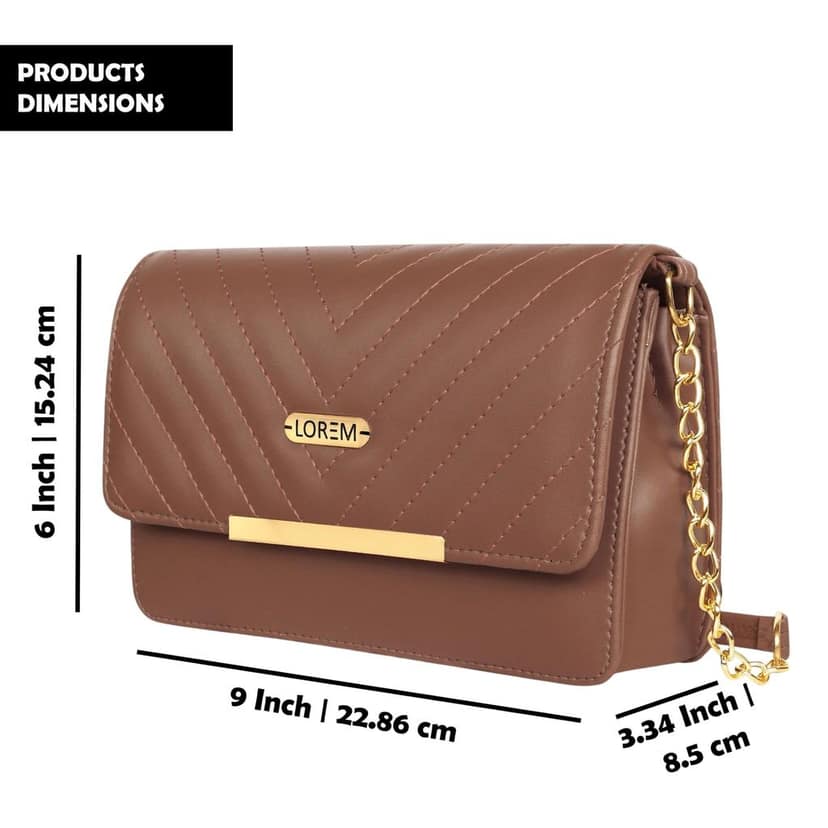 LOREM Quilted Crossbody Handbag, Faux Leather, Gold Chain Strap, Magnetic Lock view 3