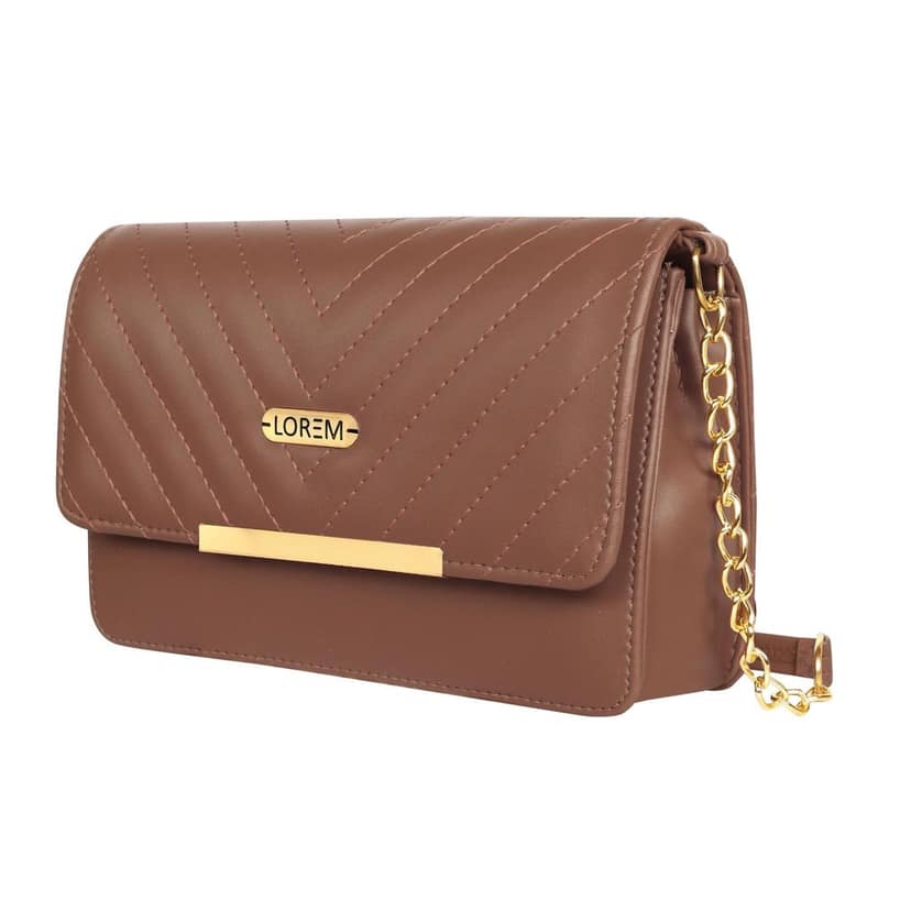 LOREM Quilted Crossbody Handbag, Faux Leather, Gold Chain Strap, Magnetic Lock view 8