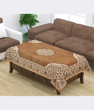 FURNISHING HUT Self Design Velvet 6 Seater Rectangle Table Cover ( 137 x 90 ) cm Pack of 1 Beige