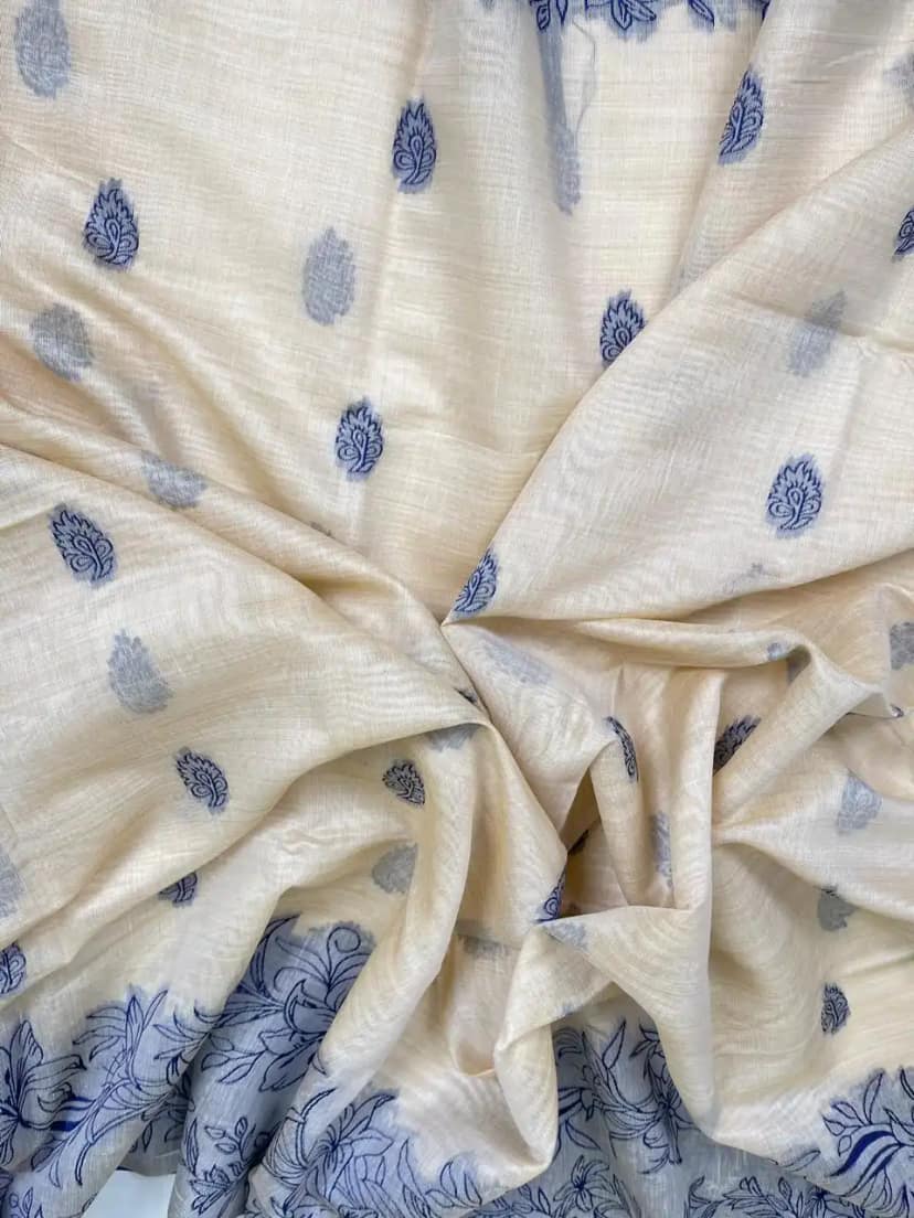 Odisha Handloom Cotton Saree Indigo Lily Border Buti view 2