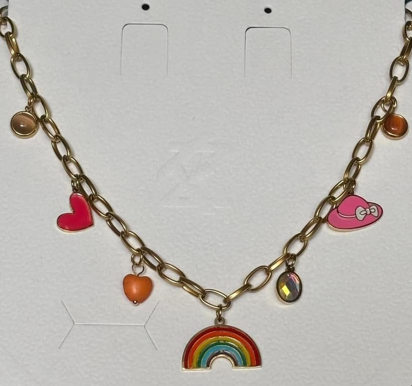Anti Tarnish Stainless Steel Rainbow Charm Necklace view 2
