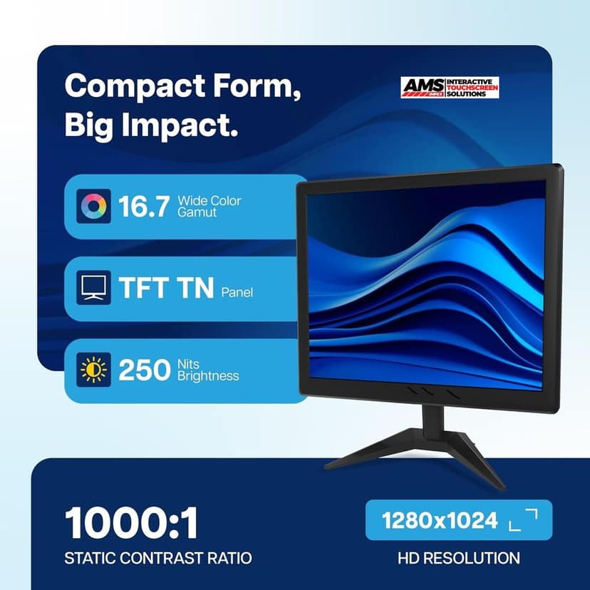 17" AMS Capacitive Touch Monitor, 1366 X 768, , 10 Multi Touch Points, TN Panel, WLED Backlight, Vesa Mountable view 3