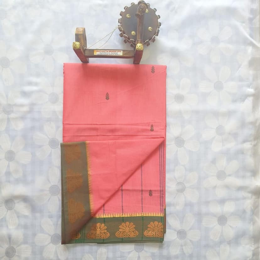 Cotton Saree without Blouse -Flower Border