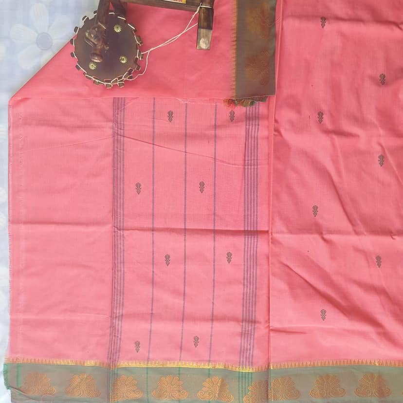 Cotton Saree without Blouse -Flower Border view 2