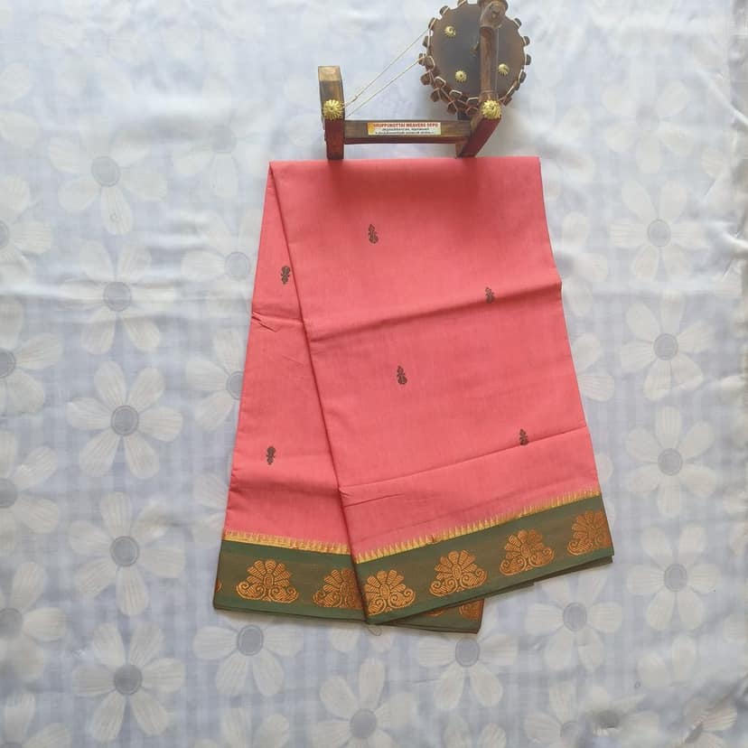 Cotton Saree without Blouse -Flower Border view 3