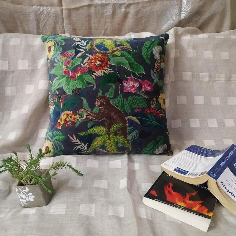 Kirti Finishing | Gray Monkey Print Velvet Cushion Cover view 5