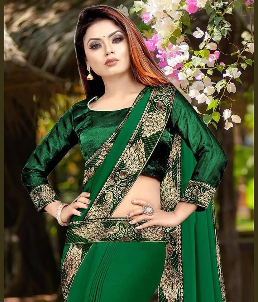 WXW Fashion Lycra Embroidered Regular Saree With Unstitched Blouse Piece ( Brown )