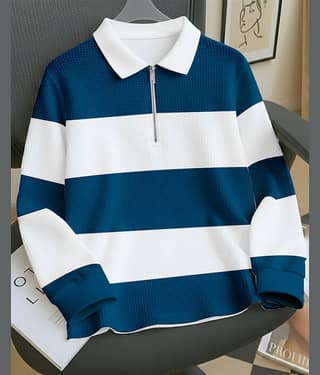 ENITOR Men Cotton Blend Regular Fit Striped Polo T Shirt ( White )