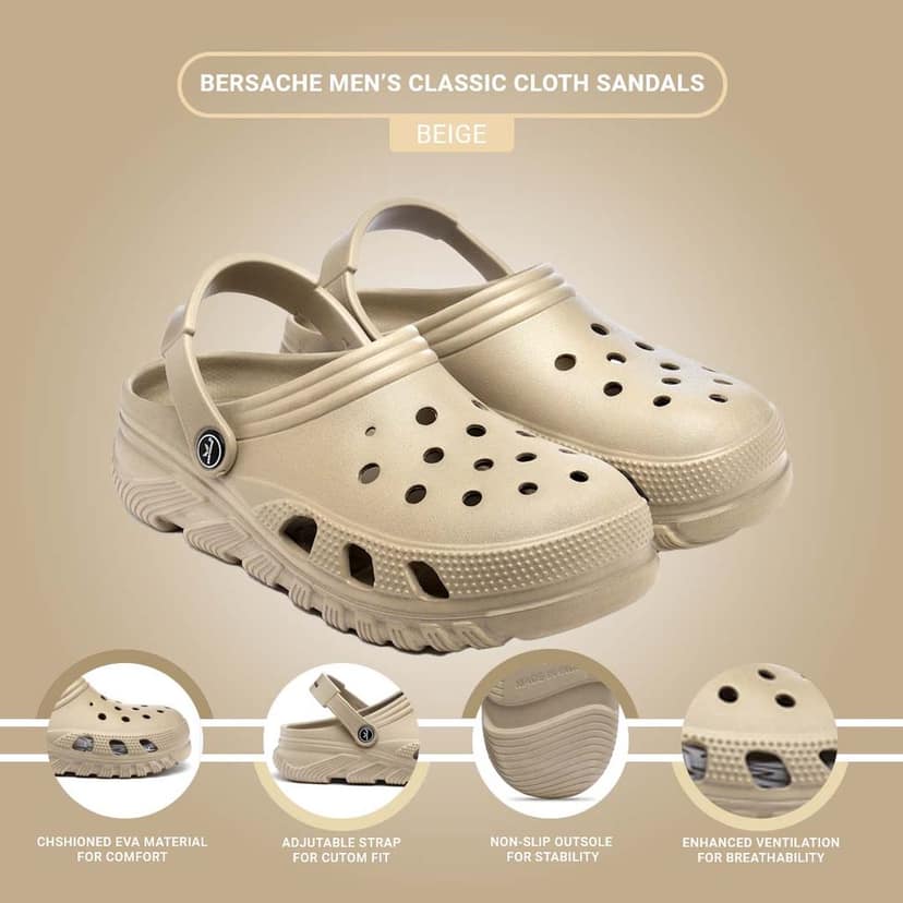 Bersache Extra Soft Classic Casual with Back Strap Regular wear with Ultra Soft & Flexibility Technology Clog for Men's view 5
