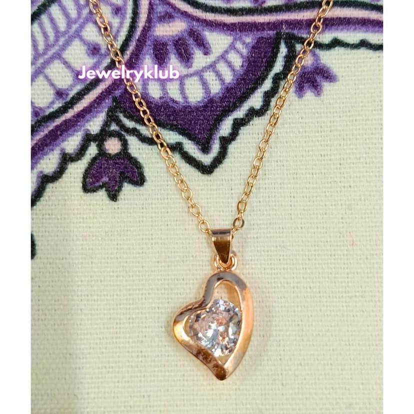 Jewelryklub AD Cubic Zirconia Pendant Necklace Chain For Women Girls Anti Tarnish Stainless Steel Rose Gold Design 9 view 3