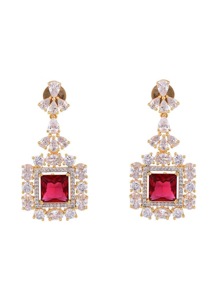 Red & White GoldPlated AD Studded Contemporary Drop Earrings view 2