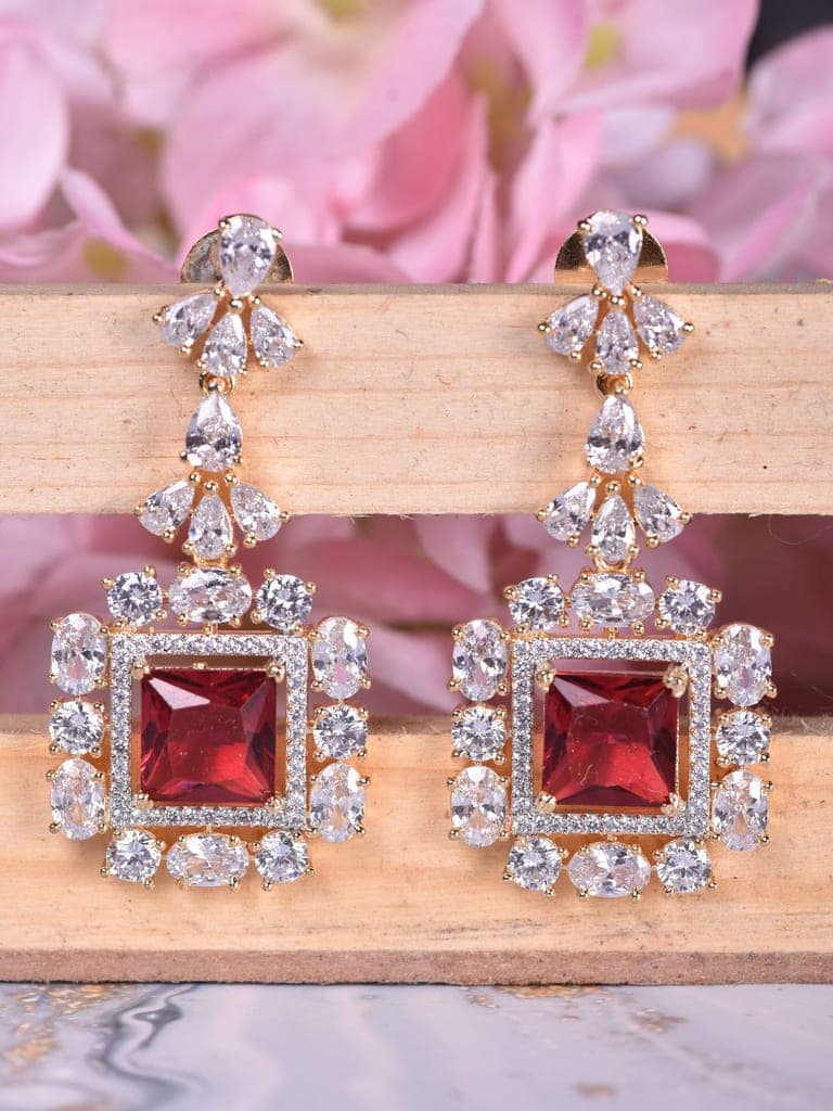 Red & White GoldPlated AD Studded Contemporary Drop Earrings view 4