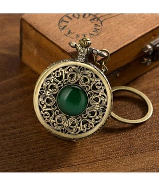 Antique Green Crystal Pocket Watch Car Bike Key Chain Key Ring Men & Women Gift Key Chain