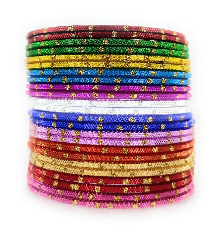 SBS Multicolor Zari Dots Metal Bangles set of 24 bangles for Girl Child view 4