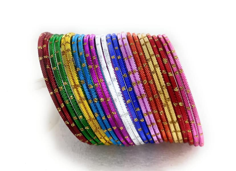 SBS Multicolor Zari Dots Metal Bangles set of 24 bangles for Girl Child view 5