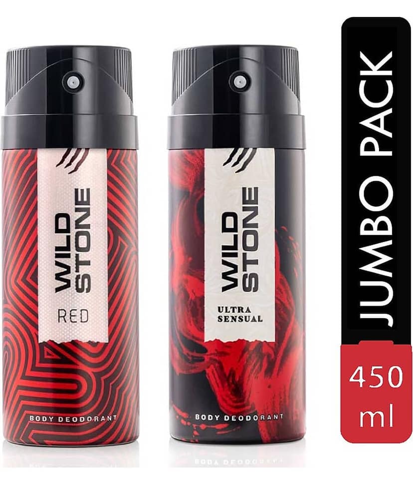 Wild Stone Red & Ultra Sensual Deodorant Spray Long Lasting Body Spray For Men - Each 225 Ml (Pack of 2)