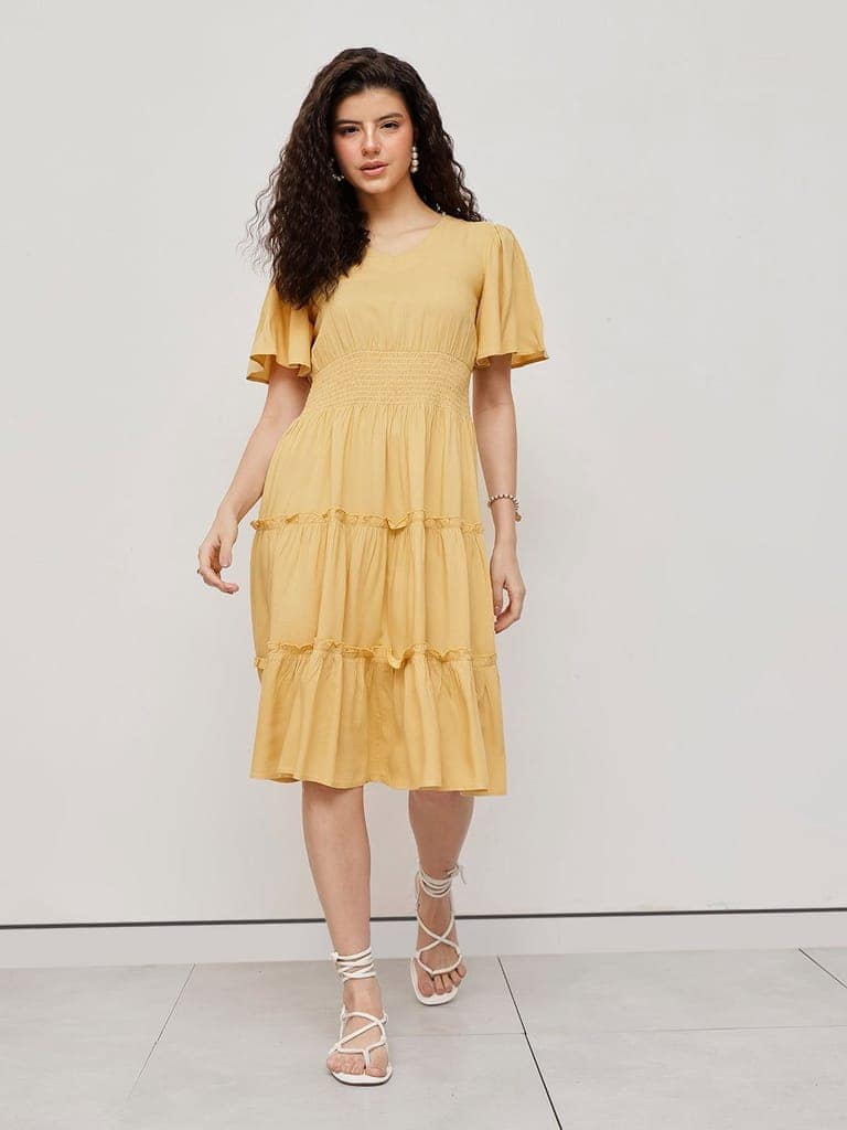 Flounce Midi Summer Dress Yellow view 3