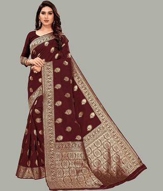 GARIYA Banarasi Silk Embellished Saree With Unstitched Blouse Piece ( Blue )