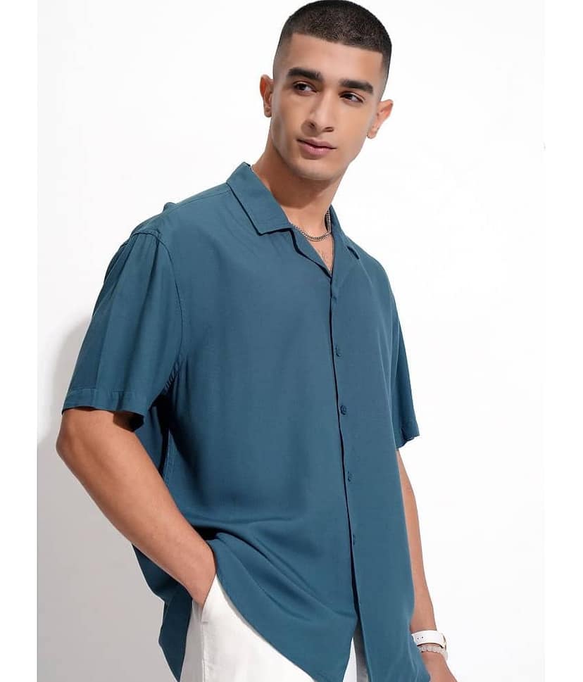 Ketch Viscose Regular Fit Solids Half Sleeves Men's Casual Shirt - Teal ( Pack of 1 ) view 3