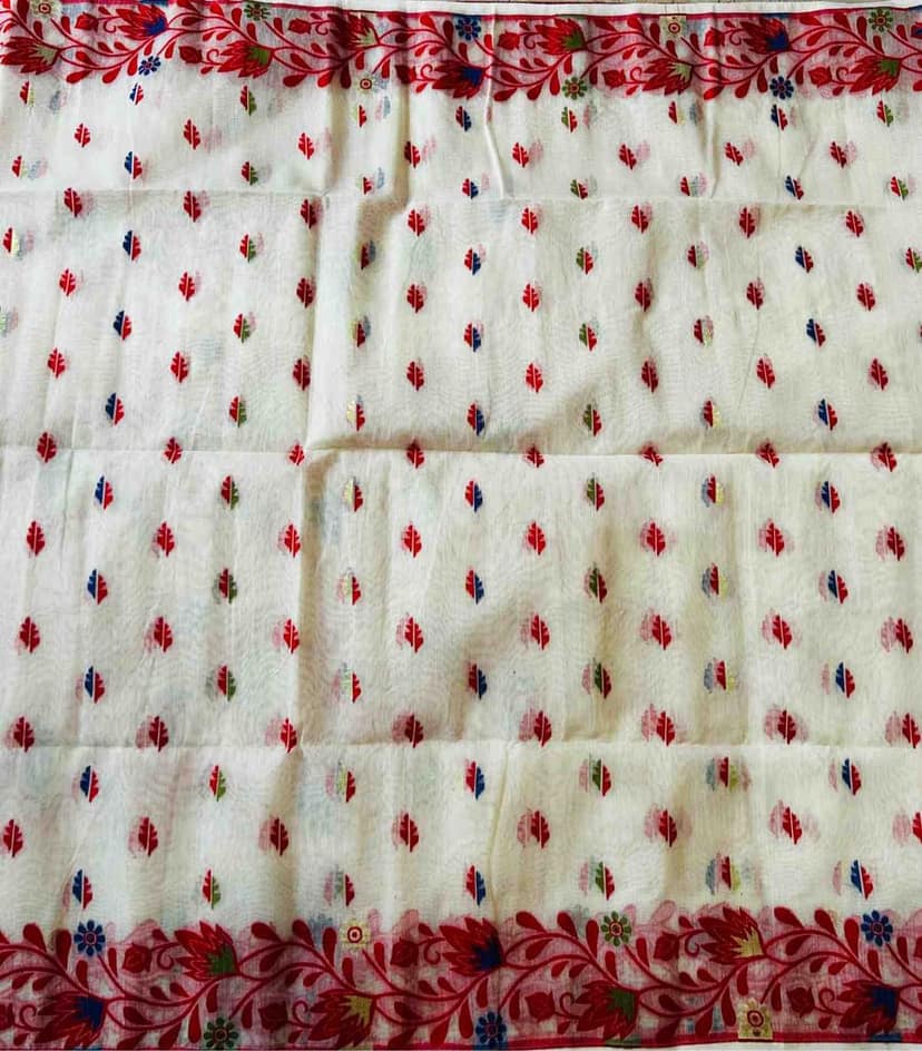 Cotton Jamdani Saree in White view 3