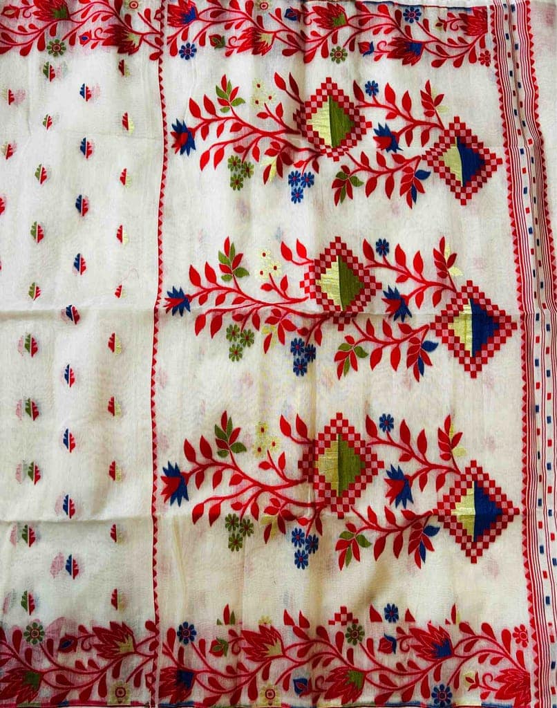 Cotton Jamdani Saree in White view 5