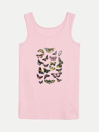 Girls Pink Printed Tanktop