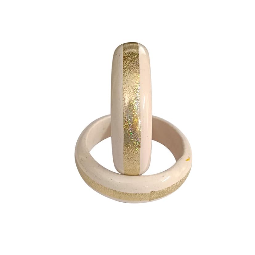 FHS traditional Rajasthani Handmade Round Shape Lac Bangles - Cream view 3