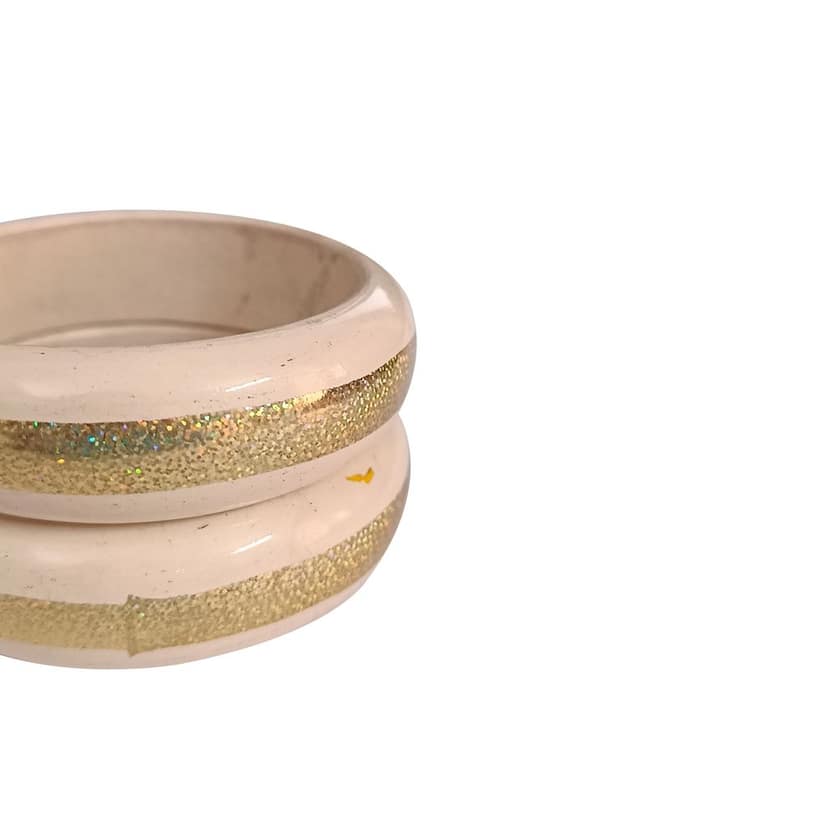 FHS traditional Rajasthani Handmade Round Shape Lac Bangles - Cream view 4