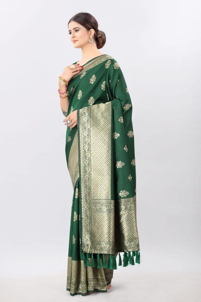 Women'sGreenBanarasiSilkWovenDesignSaree view 2
