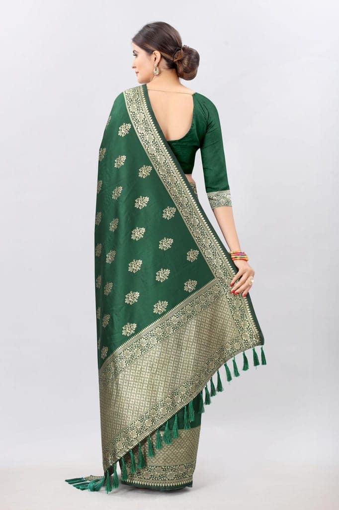 Women'sGreenBanarasiSilkWovenDesignSaree view 3