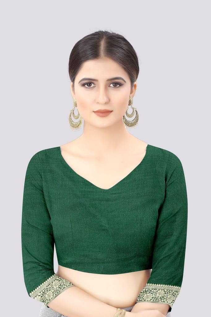 Women'sGreenBanarasiSilkWovenDesignSaree view 5