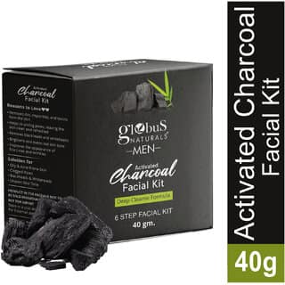 Globus Naturals AntiPollution Charcoal Men 6 Step Facial Kit For Oil Control Blackhead Removal Suitable For Oily Acne Prone Skin 40gm