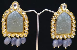 Kundan with Carving Stones Beautiful Studs Earrings