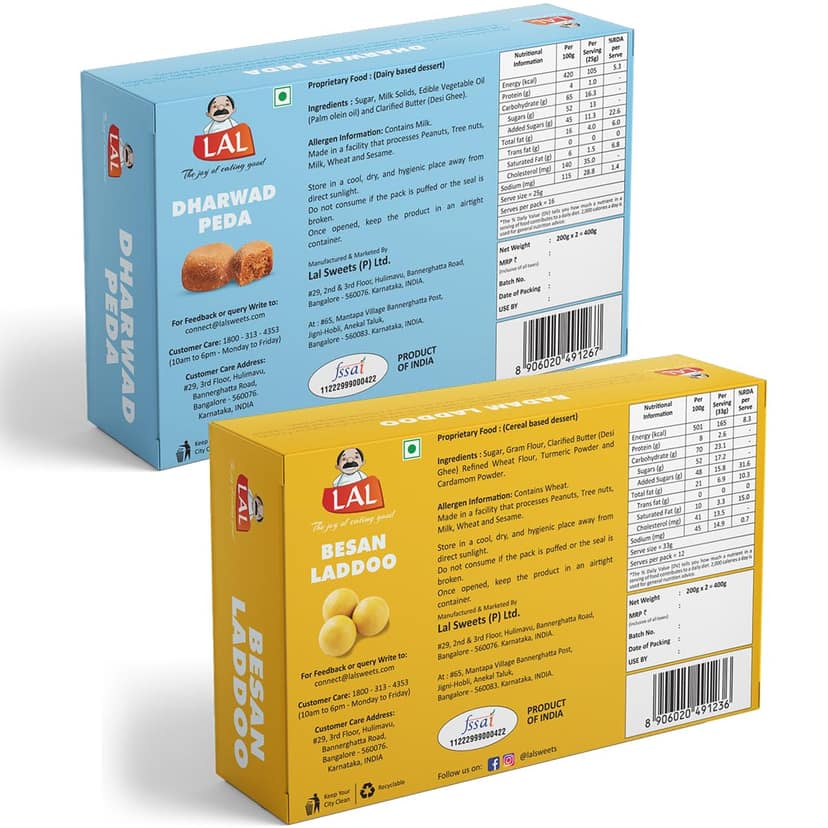 Lal Sweets Dharwad Peda & Besan Laddoo, 400 gm Each - Combo Pack
