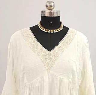 Classic Charm: V-Neck Pure Cotton White Dress