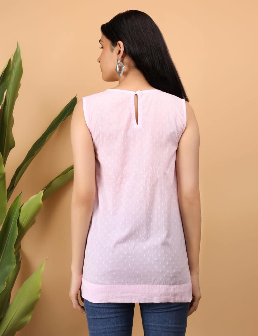 Shwet Women Pink Chikankari Sleevless Top view 2