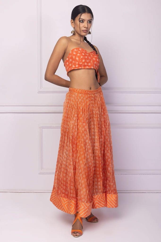 Orange Corded Printed Skirt view 2