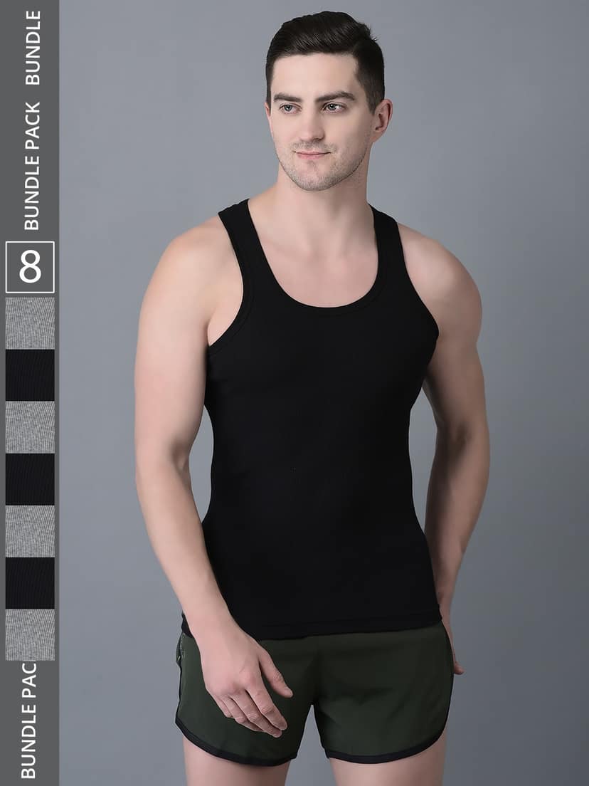 Men's Pack of 8 Solid Combed Cotton Vest