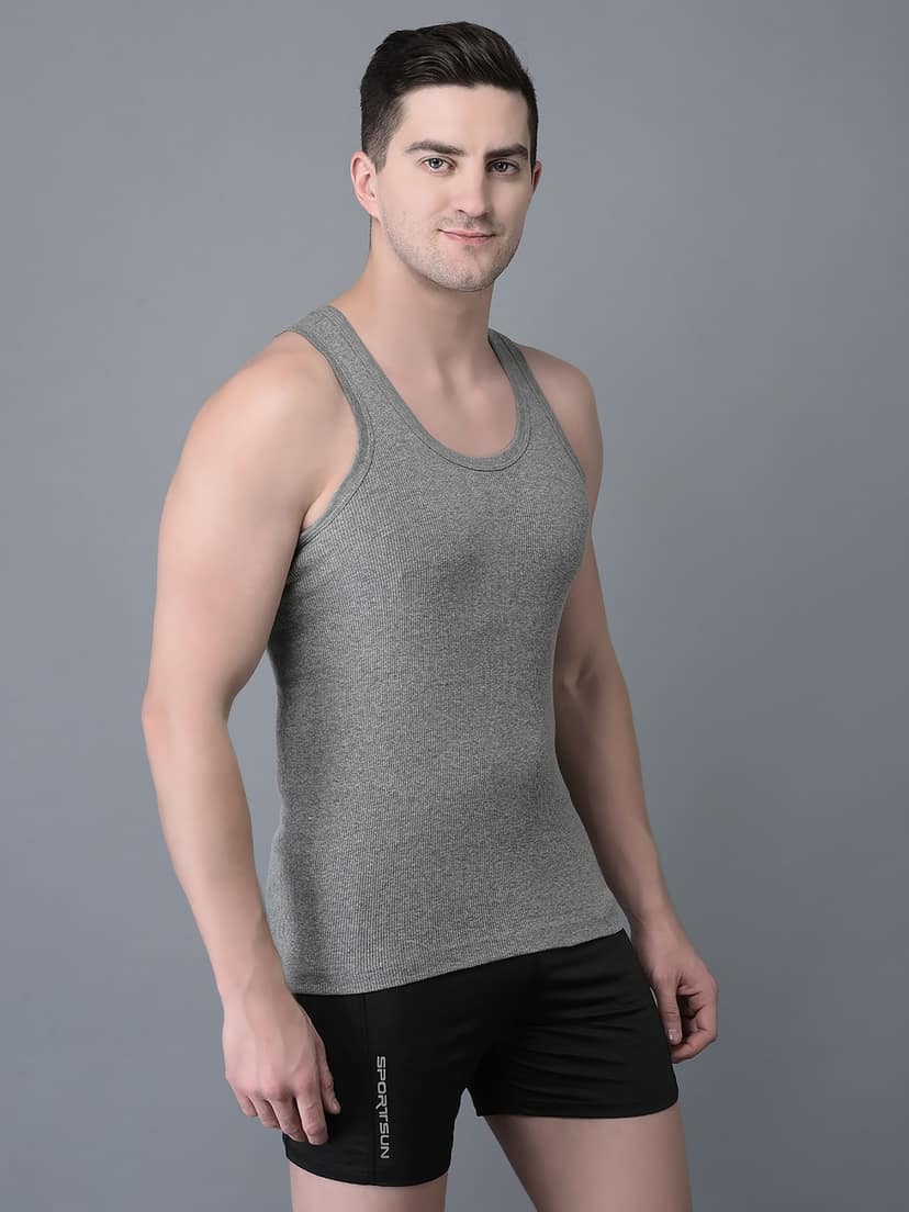 Men's Pack of 8 Solid Combed Cotton Vest view 2