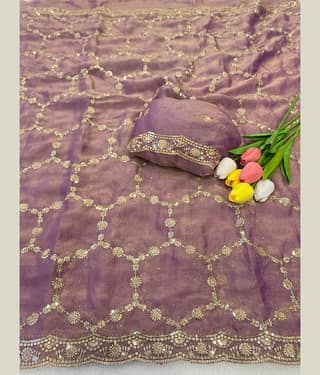 ofline selection Crepe Embroidered Regular Saree With Unstitched Blouse Piece ( Light Blue )