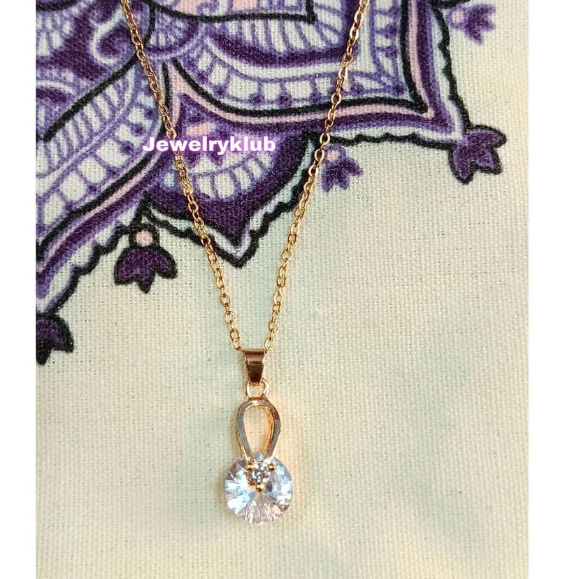 Jewelryklub AD Cubic Zirconia Pendant Necklace Chain For Women Girls Anti Tarnish Stainless Steel Rose Gold Design 4 view 4