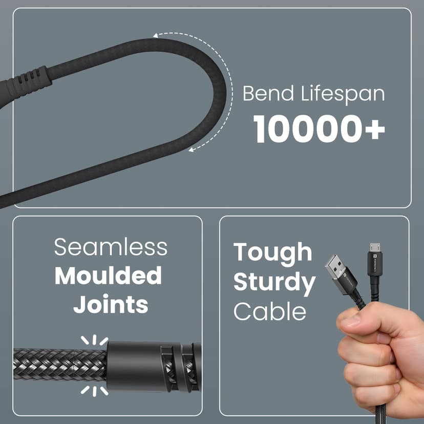 Portronics Konnect X - USB to Micro 3A 1M 1M Cable Length, Strong Braided Cable, Strong Connector, Max 3A Output view 4