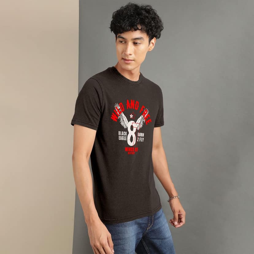 Ftx Men Printed Roundneck Cotton Rich Half Sleeve Tshirt view 5