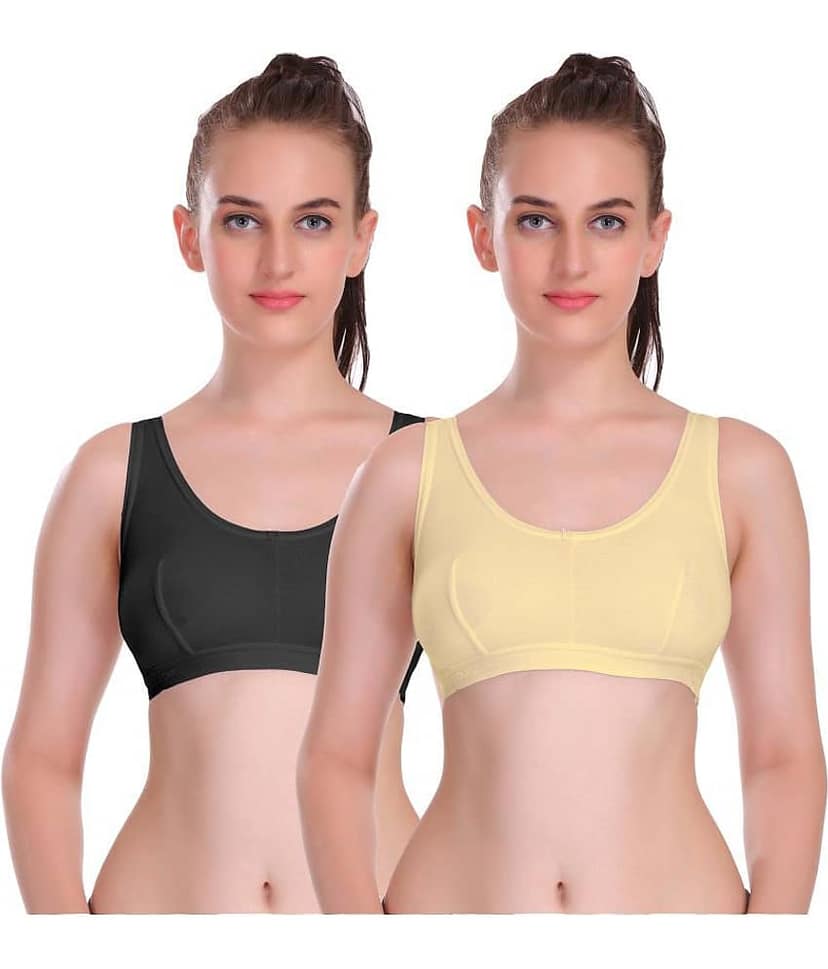 Eve's Beauty Multi Color Cotton Blend Solid Sports Bra