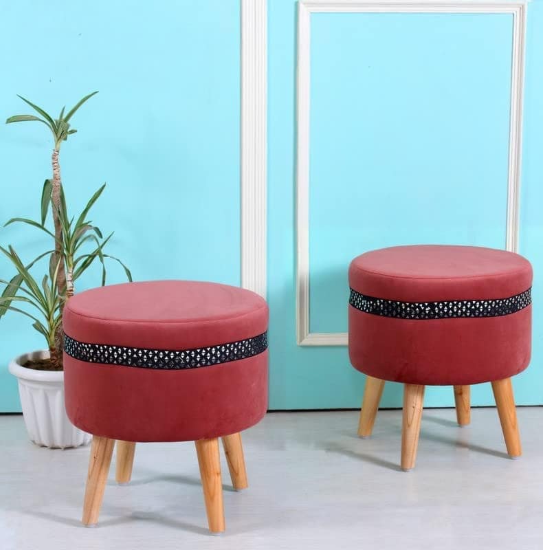 ShadowKart Pouffes Sitting Stool for Living Room, Mudda Puffy Wooden Ottoman Stools, Pouffe Footstool, Pouf for Office Home Decoration & Dressing Table, 16x16x18 Inch